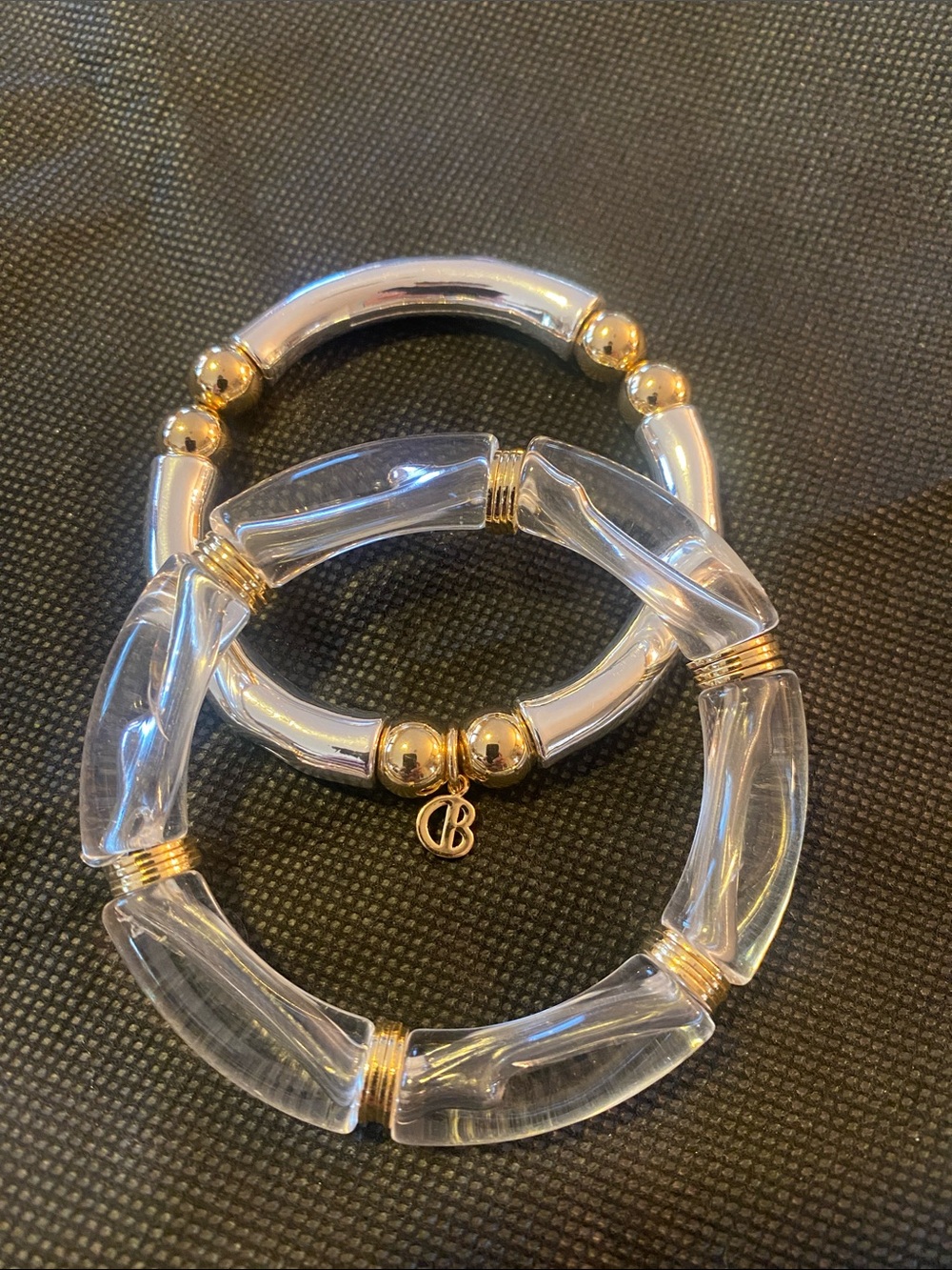 CLEAR LUCITE BANGLE BRACELET & COBI TWO TONE GOLD & SILVER BRACELET